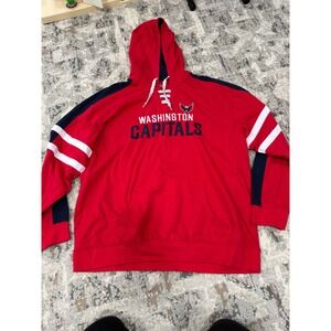 NHL Washington Capitals Lace Up Hoodie 2XL Red Navy Blue Pullover Sweatshirt